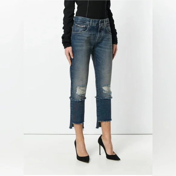 Dolce & Gabbana Distressed Ankle Jeans in Blue